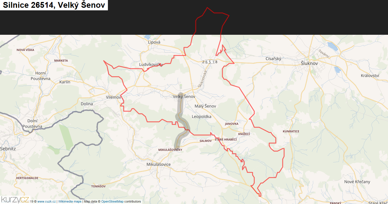 Velký Šenov, Silnice 26514 - Mapa