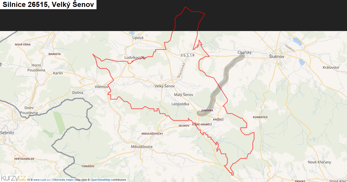 Velký Šenov, Silnice 26515 - Mapa