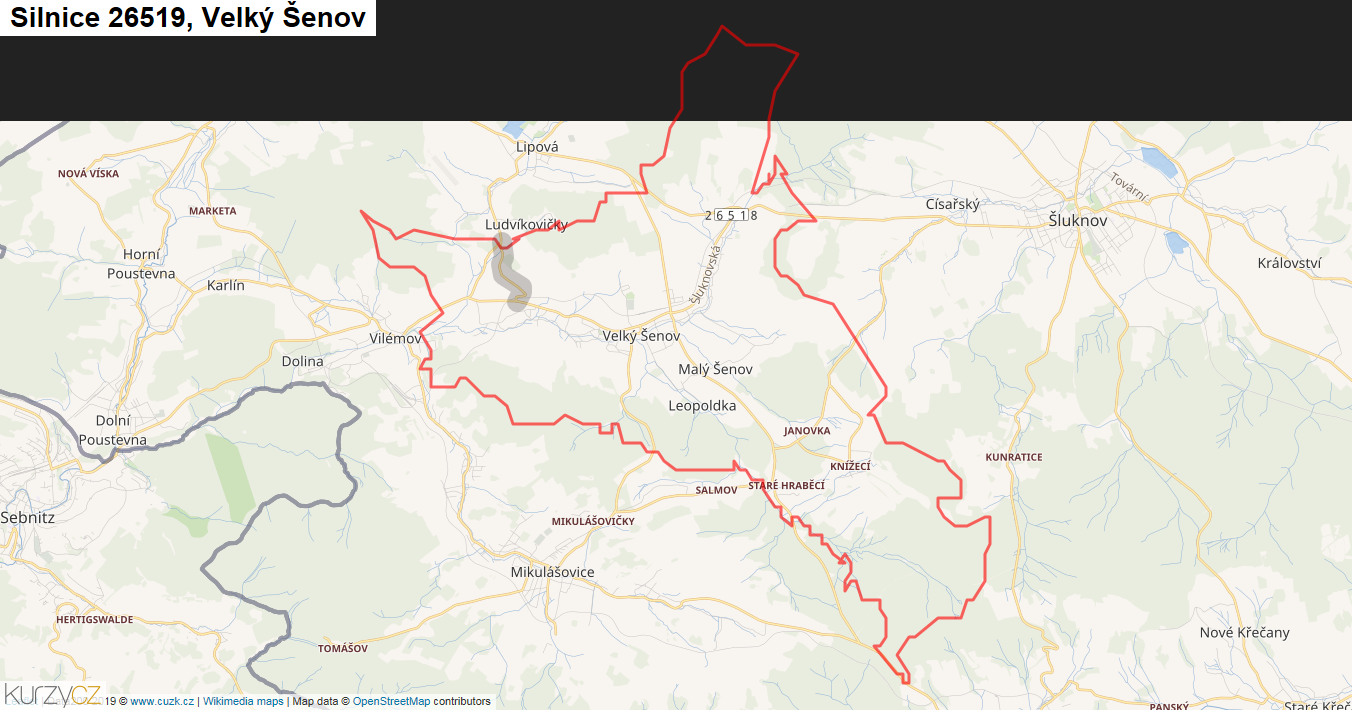 Velký Šenov, Silnice 26519 - Mapa