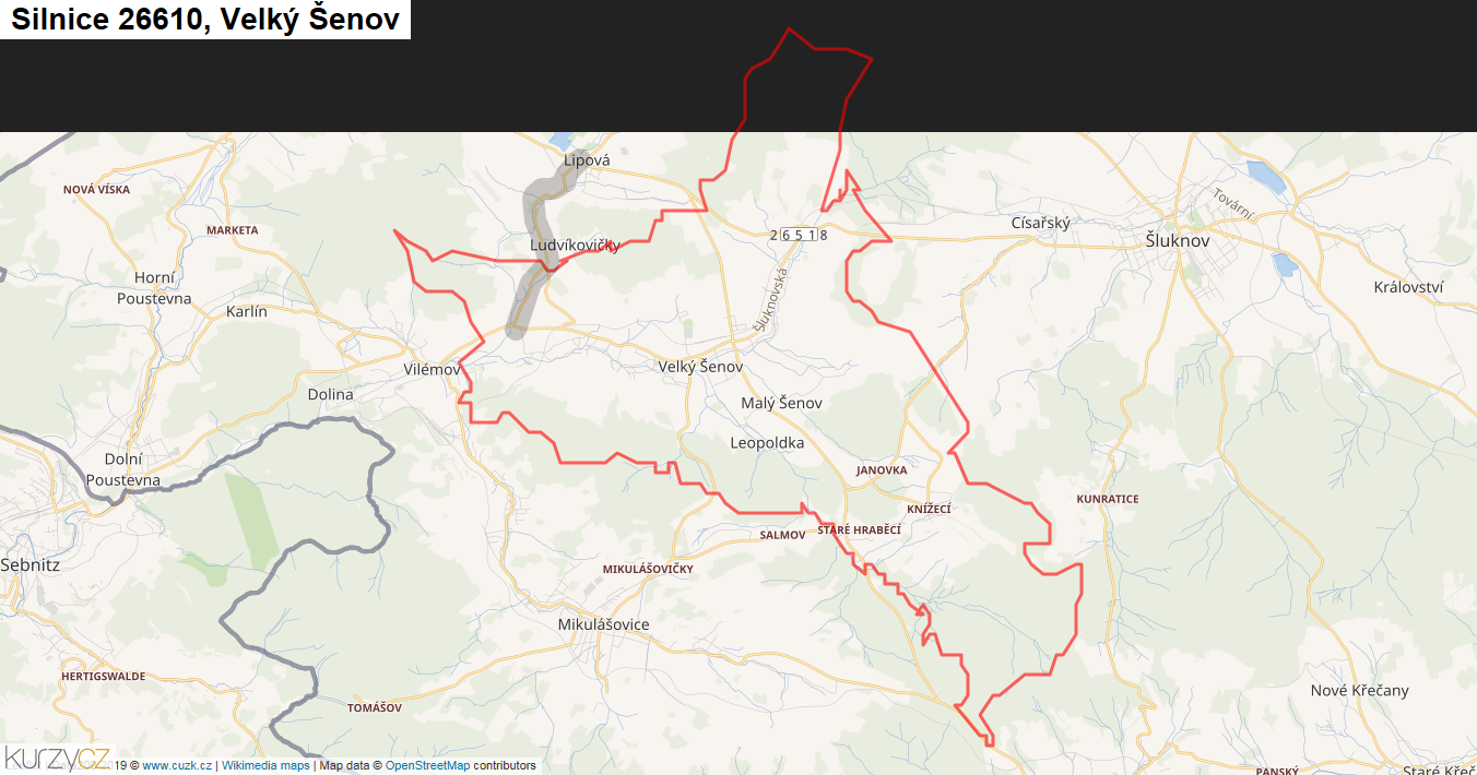 Velký Šenov, Silnice 26610 - Mapa