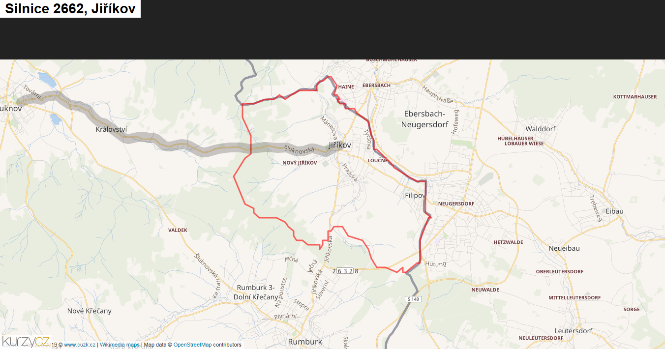 Jiříkov, Silnice 2662 - Mapa