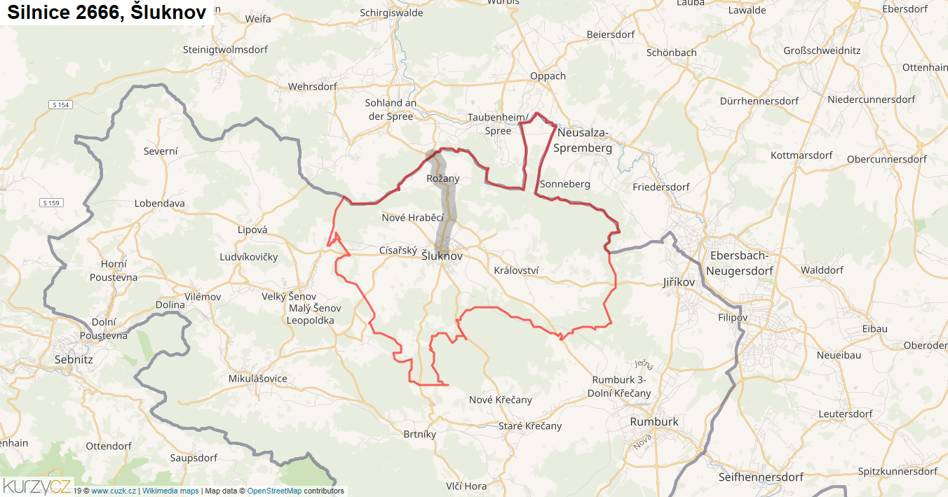 Šluknov, Silnice 2666 - Mapa
