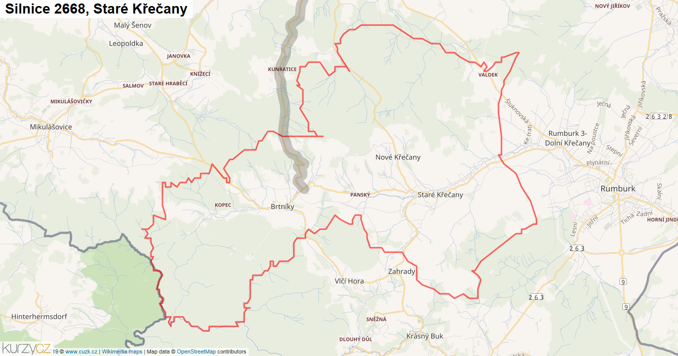 Staré Křečany, Silnice 2668 - Mapa