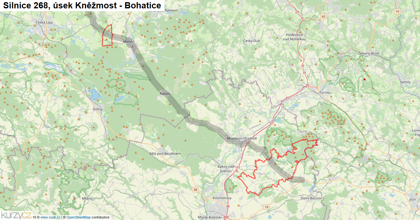 Úsek Kněžmost - Bohatice, Silnice 268 - Mapa