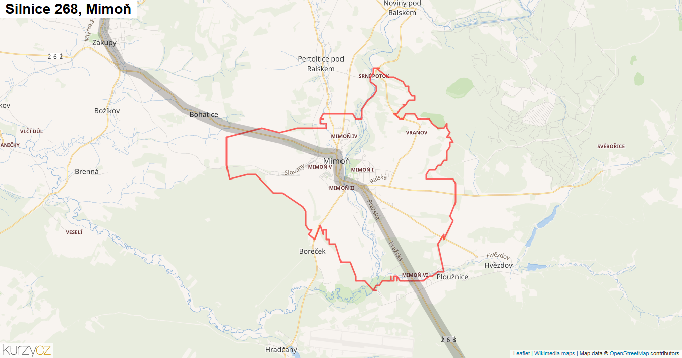Mimoň, Silnice 268 - Mapa