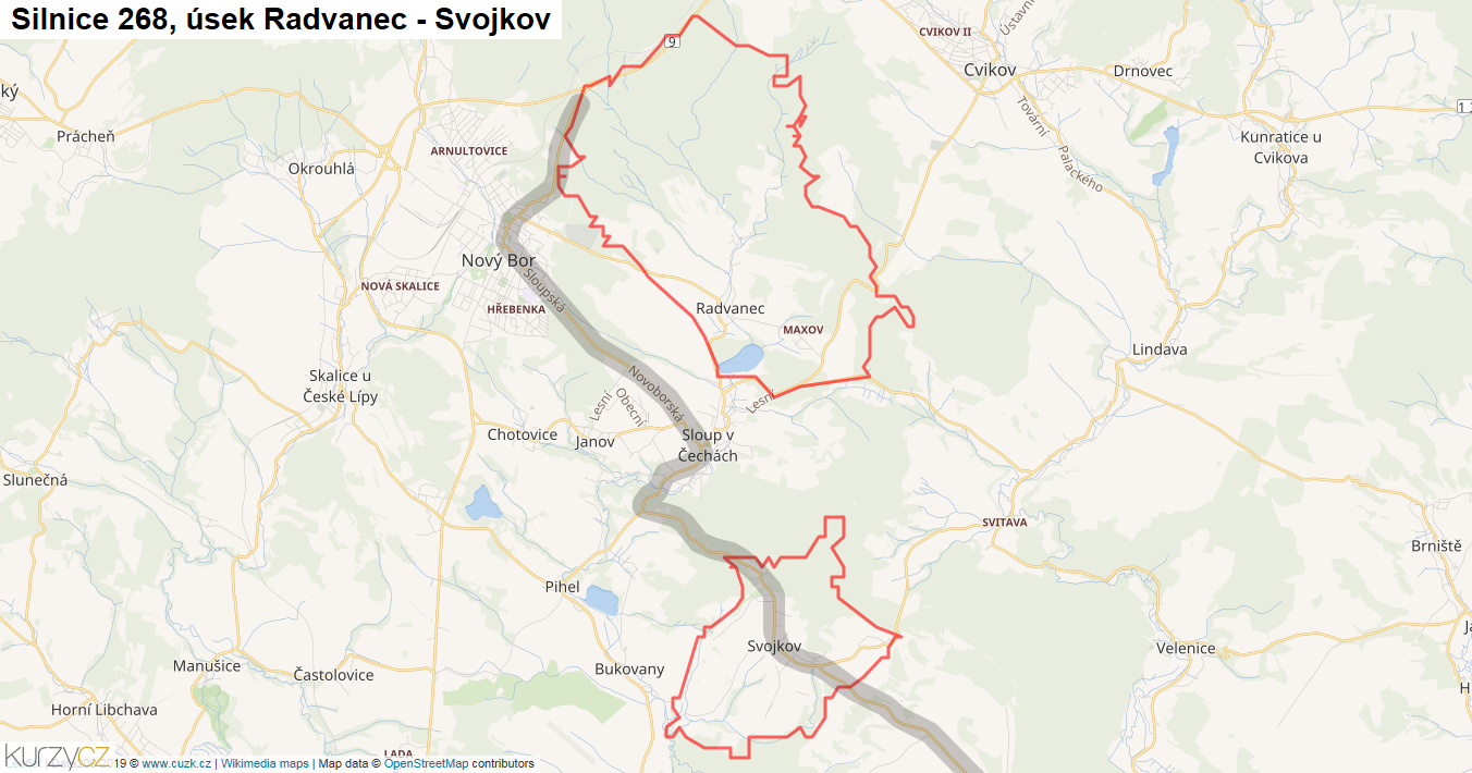 Úsek Radvanec - Svojkov, Silnice 268 - Mapa