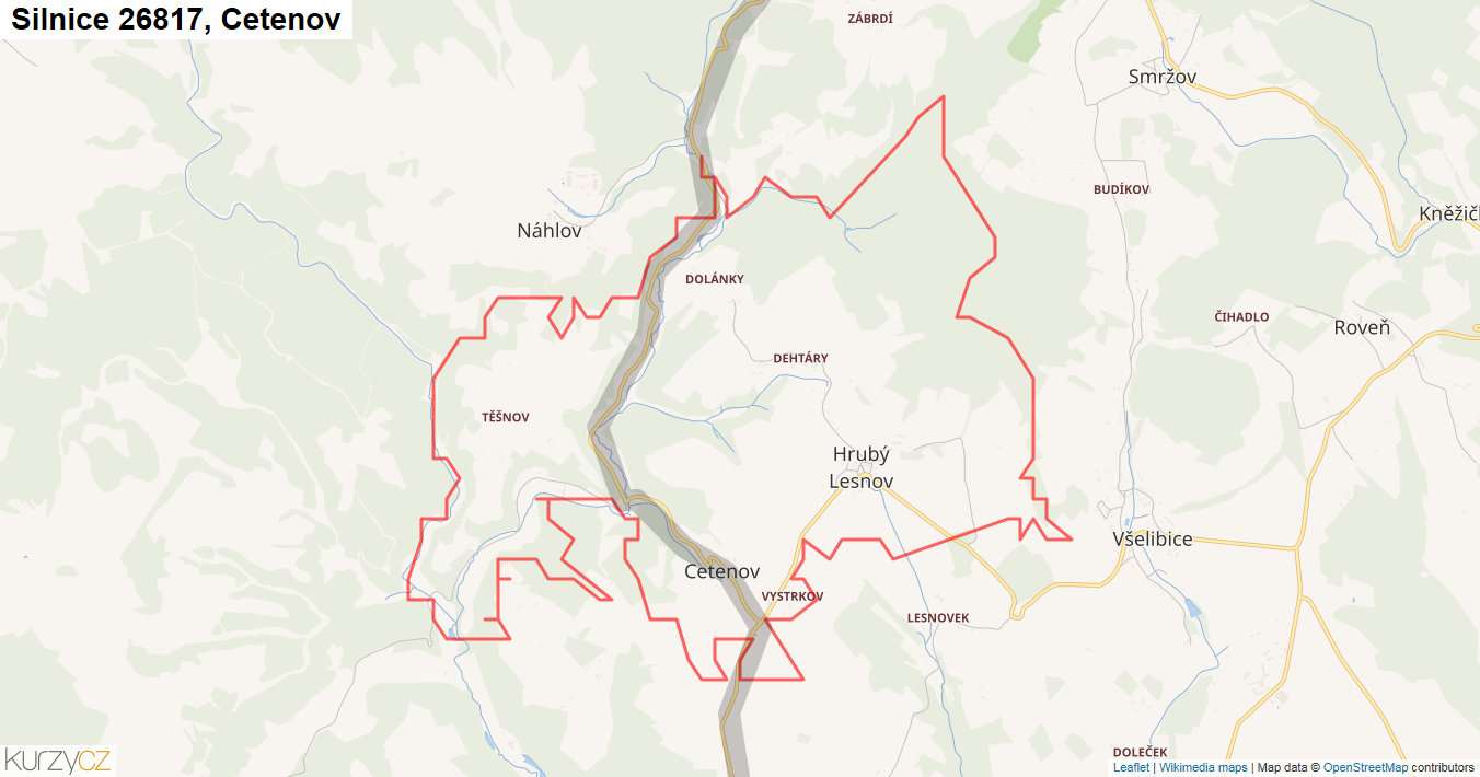 Cetenov, Silnice 26817 - Mapa