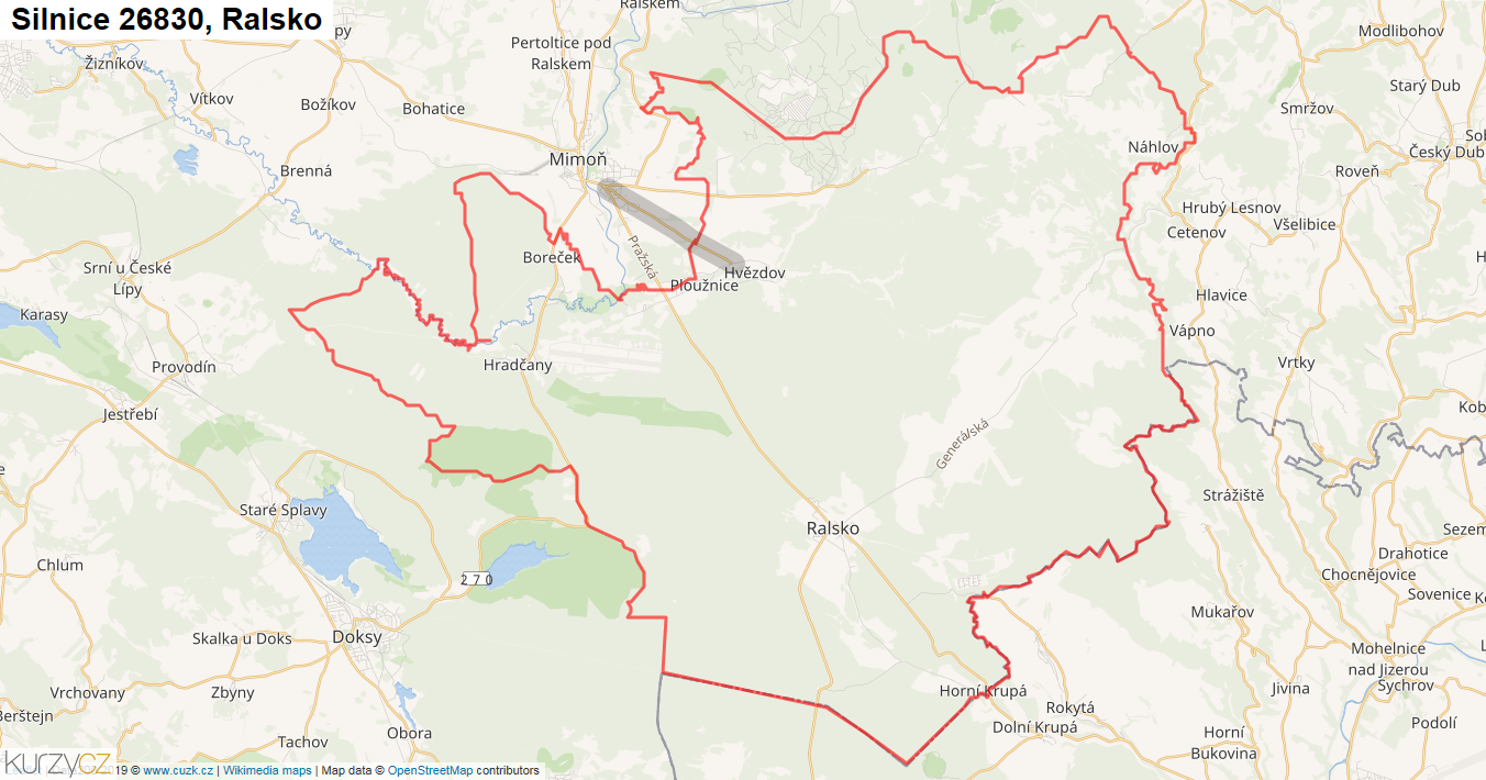 Ralsko, Silnice 26830 - Mapa