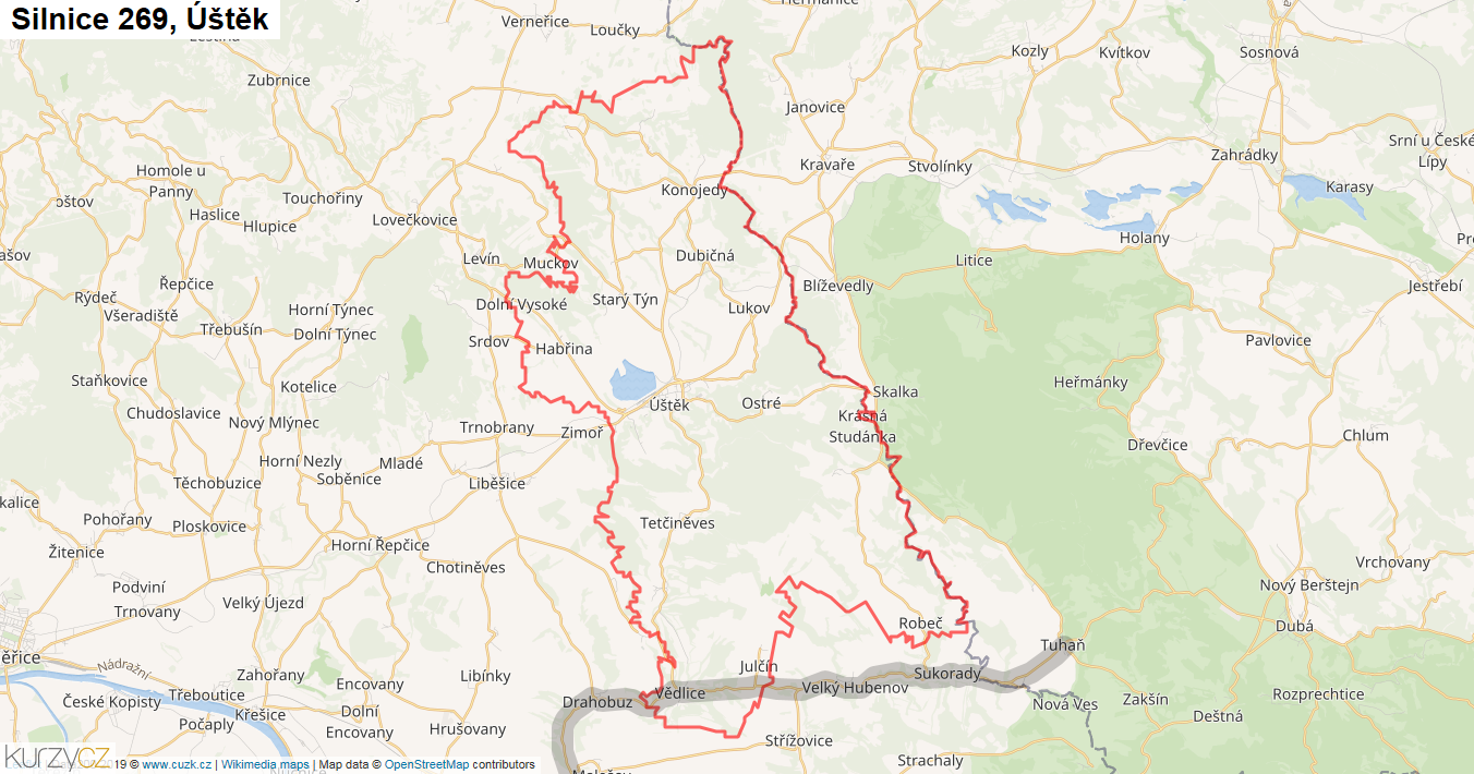 Úštěk, Silnice 269 - Mapa