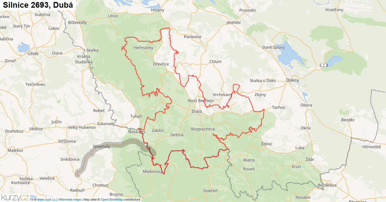 Dubá, Silnice 2693 - Mapa