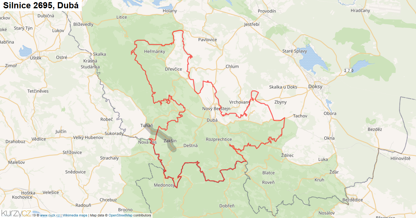 Dubá, Silnice 2695 - Mapa