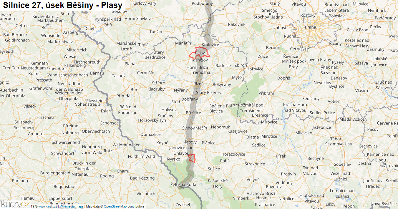 Úsek Běšiny - Plasy, Silnice 27 - Mapa