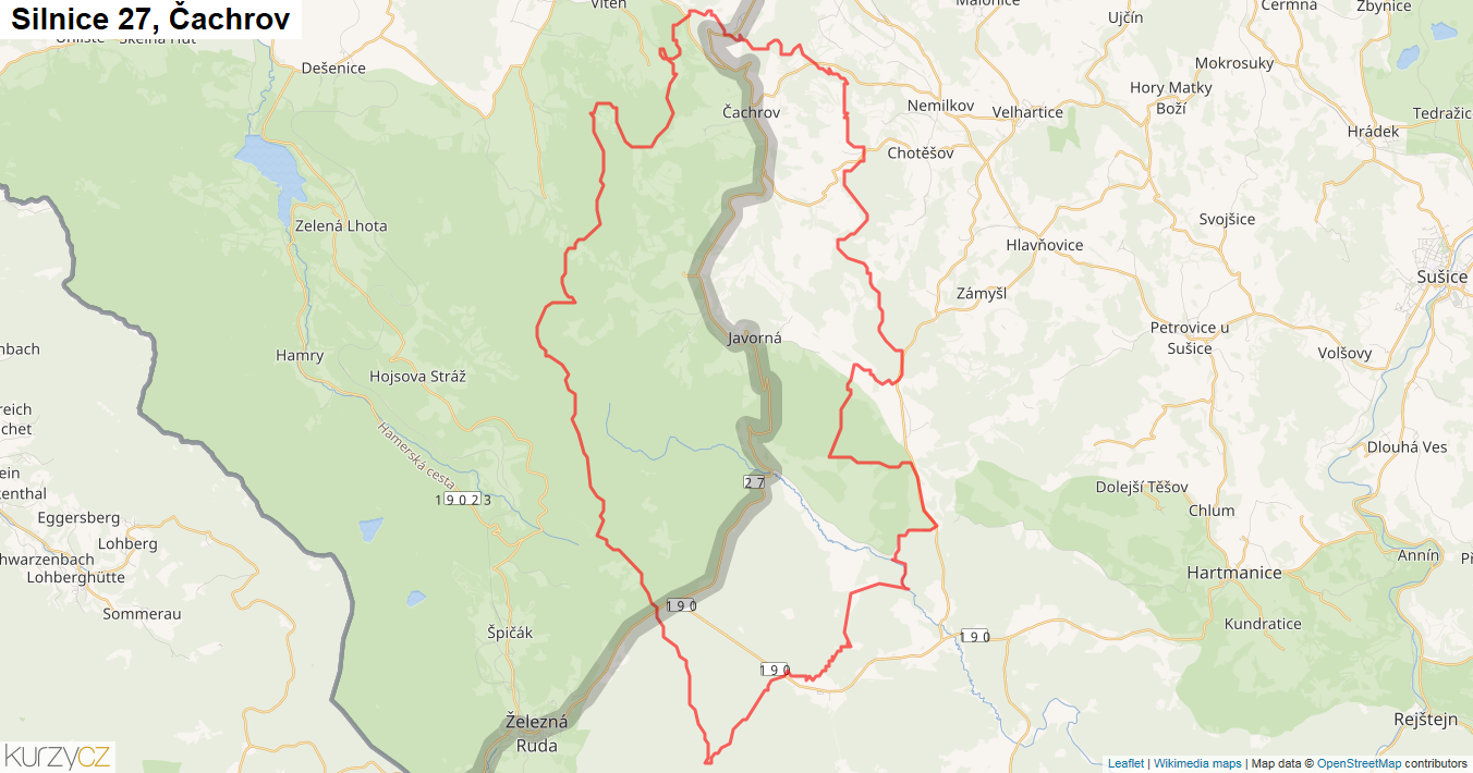 Čachrov, Silnice 27 - Mapa
