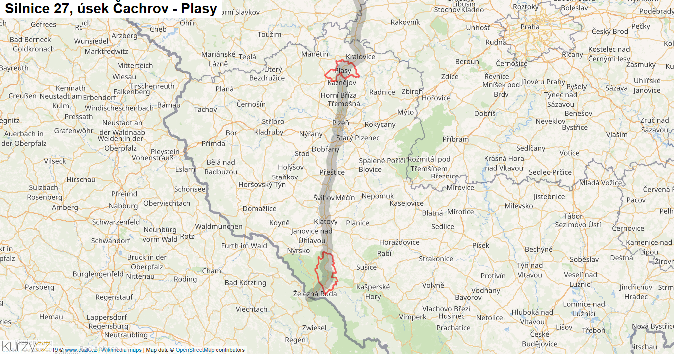Úsek Čachrov - Plasy, Silnice 27 - Mapa