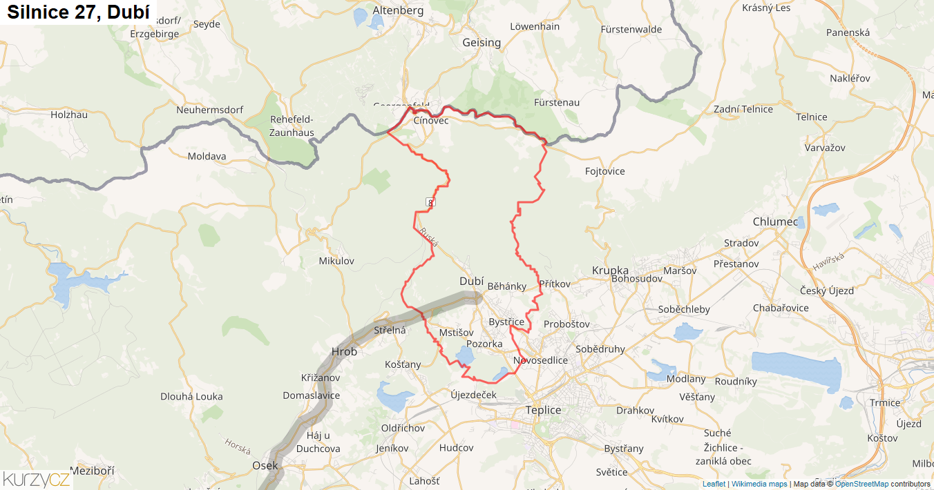 Dubí, Silnice 27 - Mapa