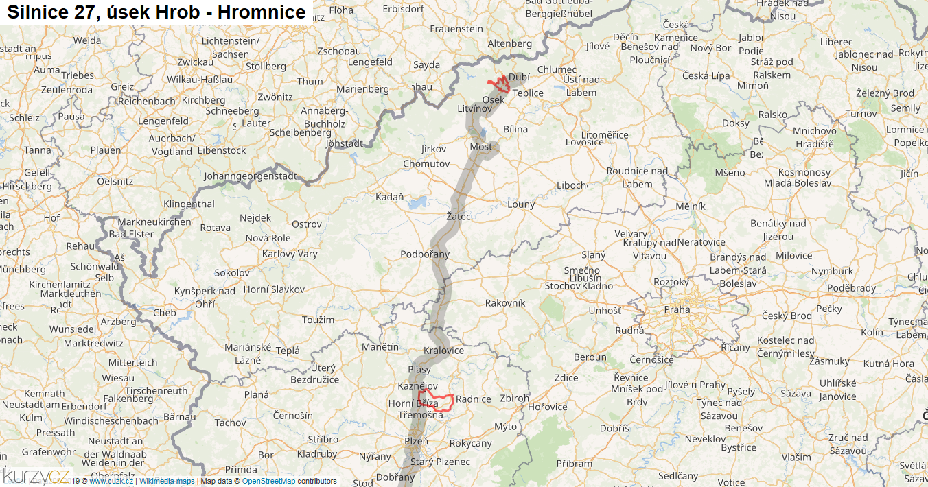 Úsek Hrob - Hromnice, Silnice 27 - Mapa