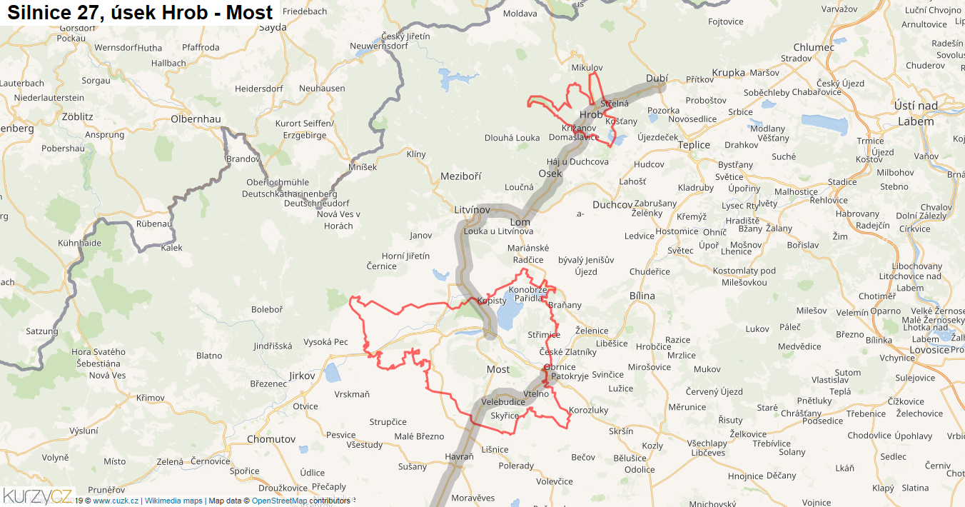 Úsek Hrob - Most, Silnice 27 - Mapa