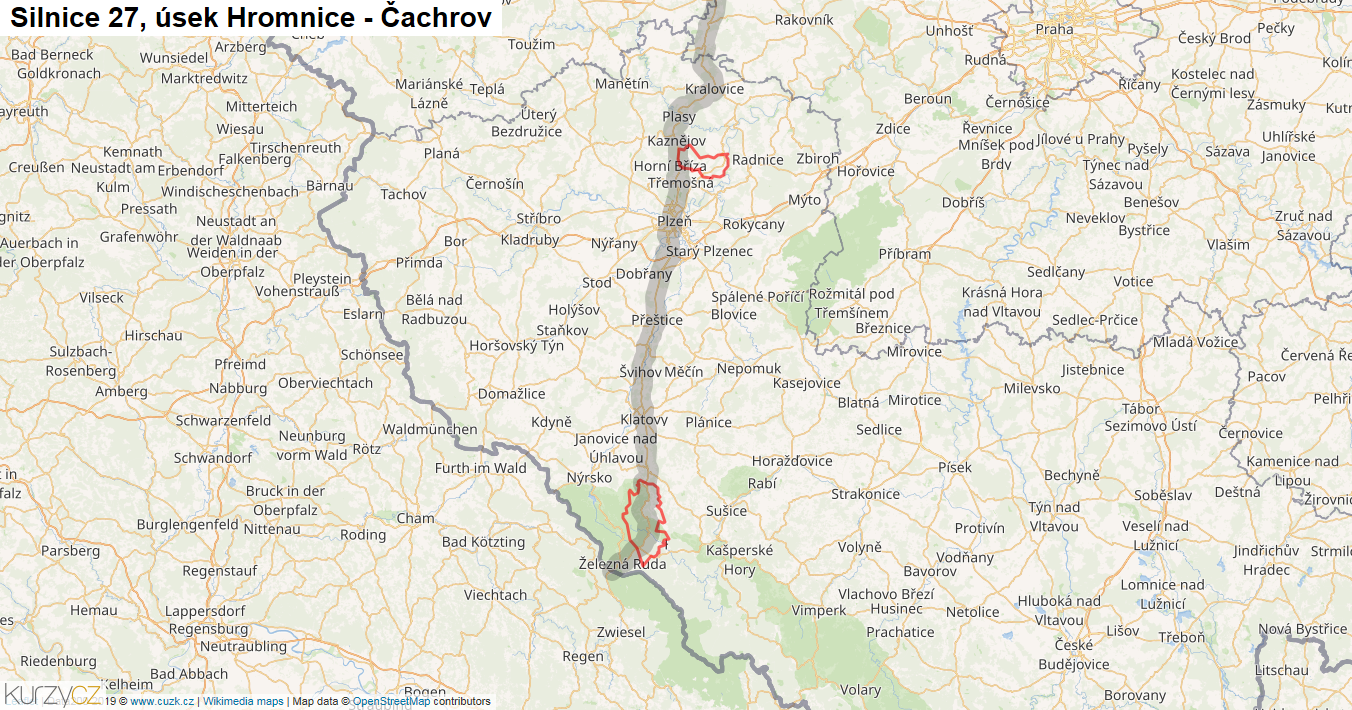 Úsek Hromnice - Čachrov, Silnice 27 - Mapa