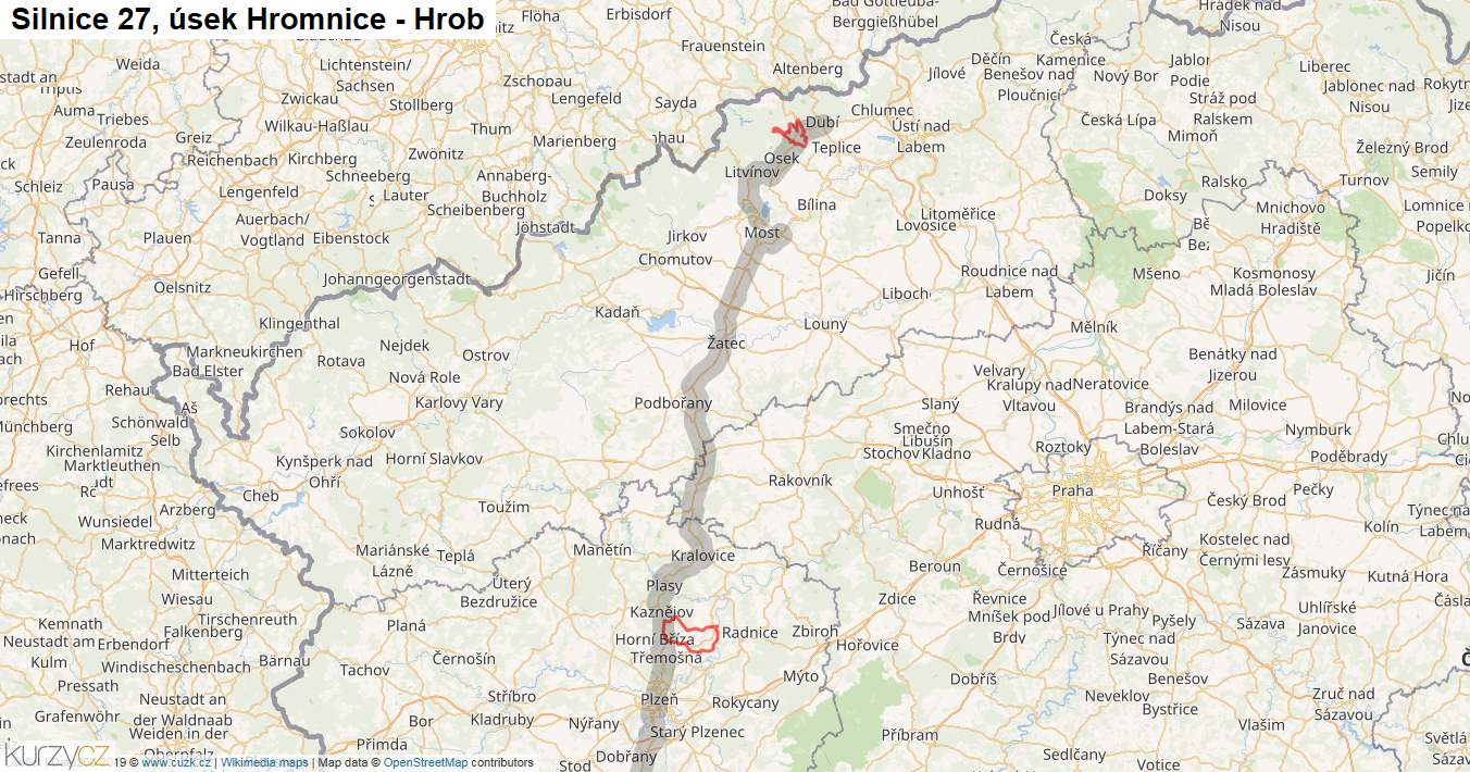 Úsek Hromnice - Hrob, Silnice 27 - Mapa