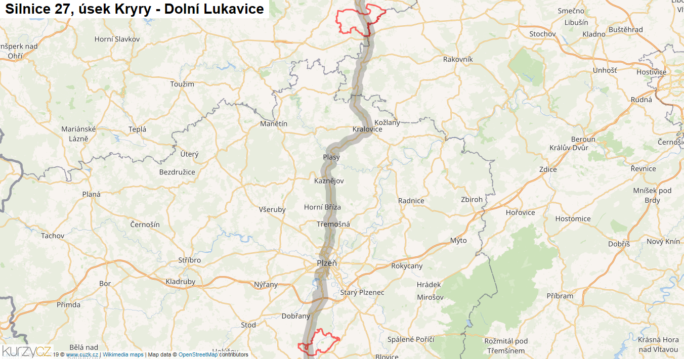 Úsek Kryry - Dolní Lukavice, Silnice 27 - Mapa