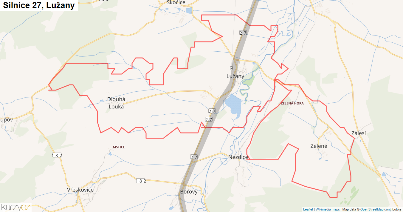 Lužany, Silnice 27 - Mapa