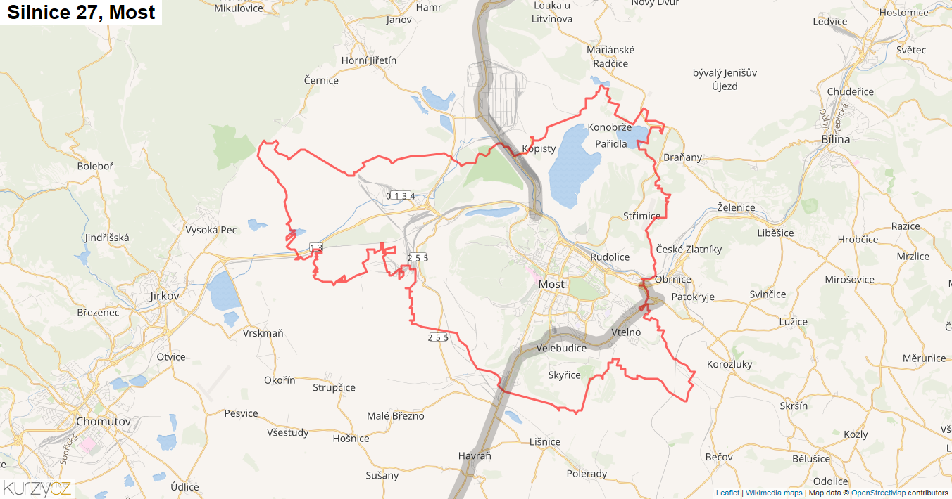 Most, Silnice 27 - Mapa