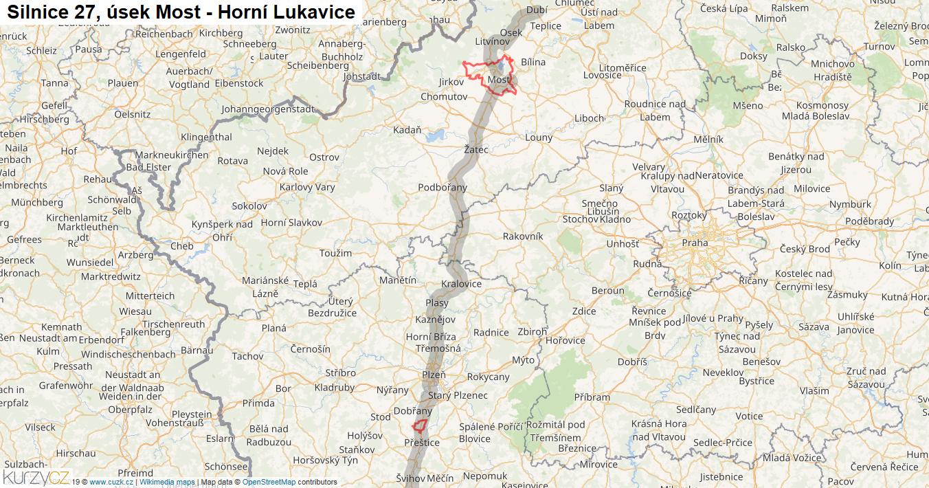 Úsek Most - Horní Lukavice, Silnice 27 - Mapa