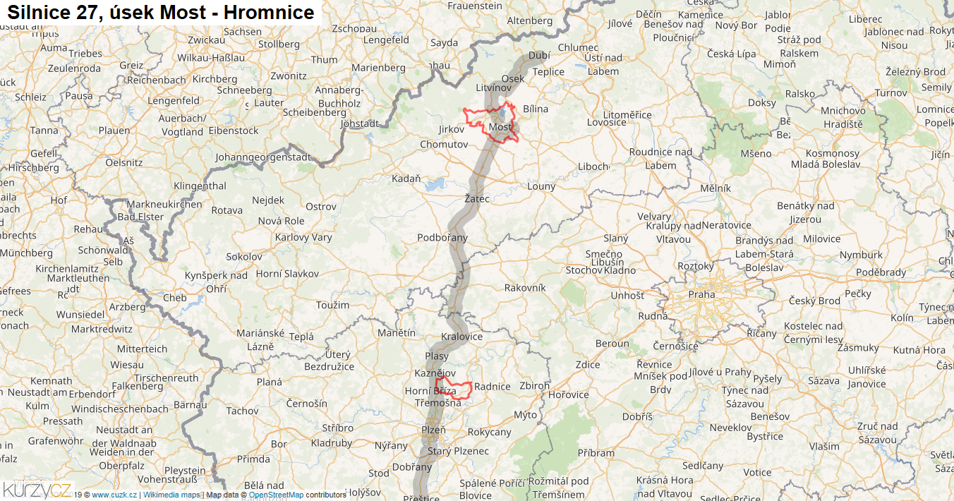 Úsek Most - Hromnice, Silnice 27 - Mapa