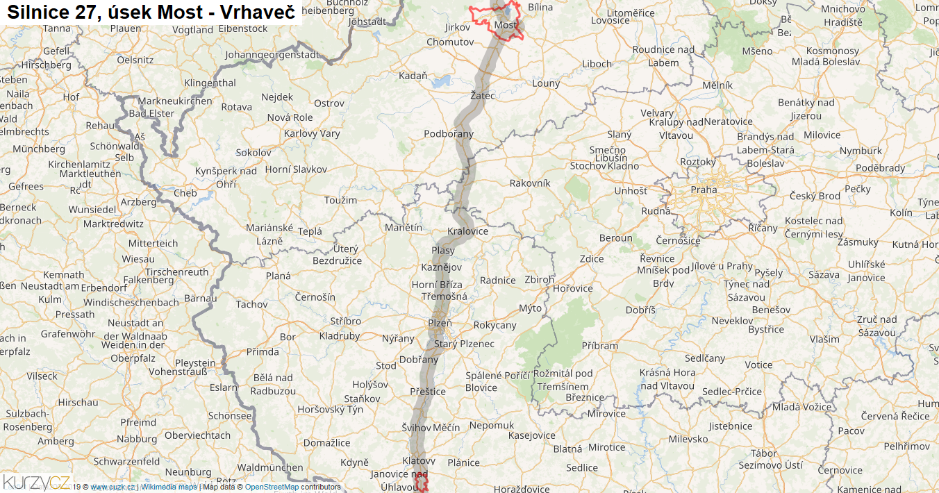 Úsek Most - Vrhaveč, Silnice 27 - Mapa