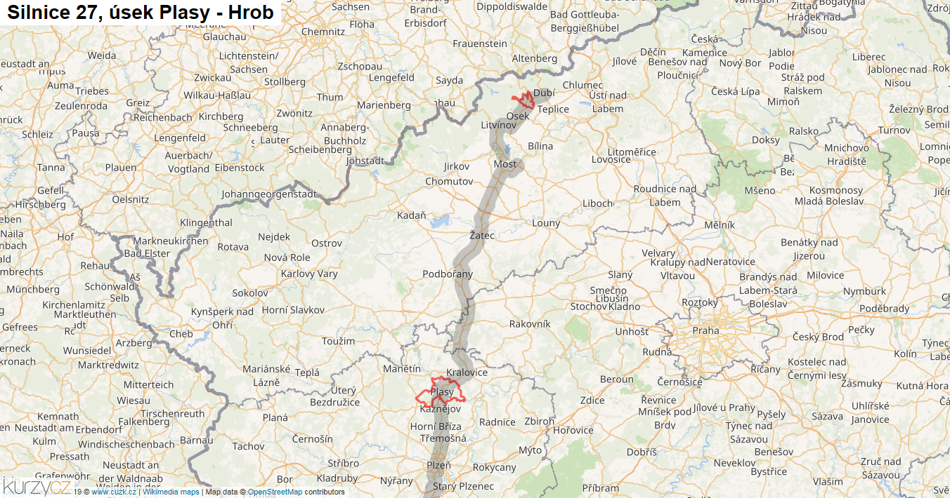 Úsek Plasy - Hrob, Silnice 27 - Mapa