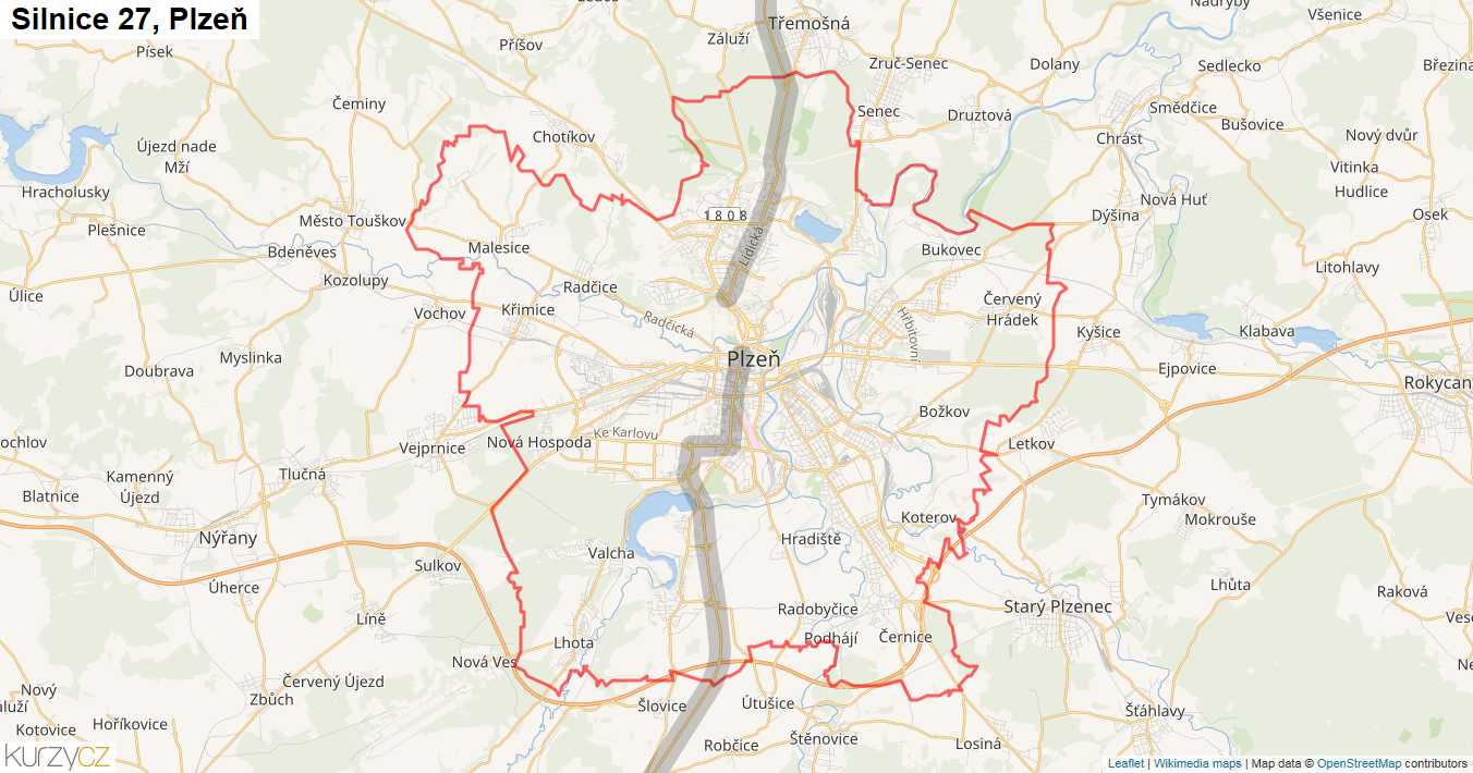 Plzeň, Silnice 27 - Mapa