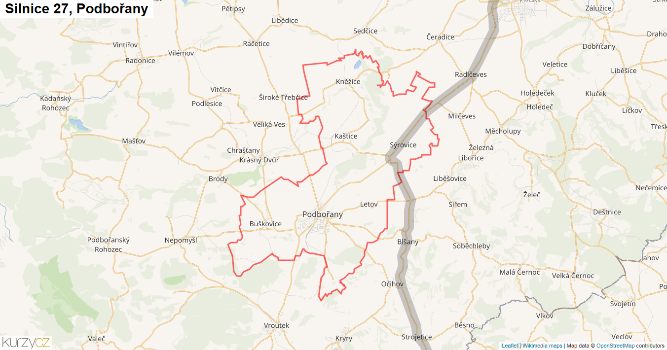 Podbořany, Silnice 27 - Mapa