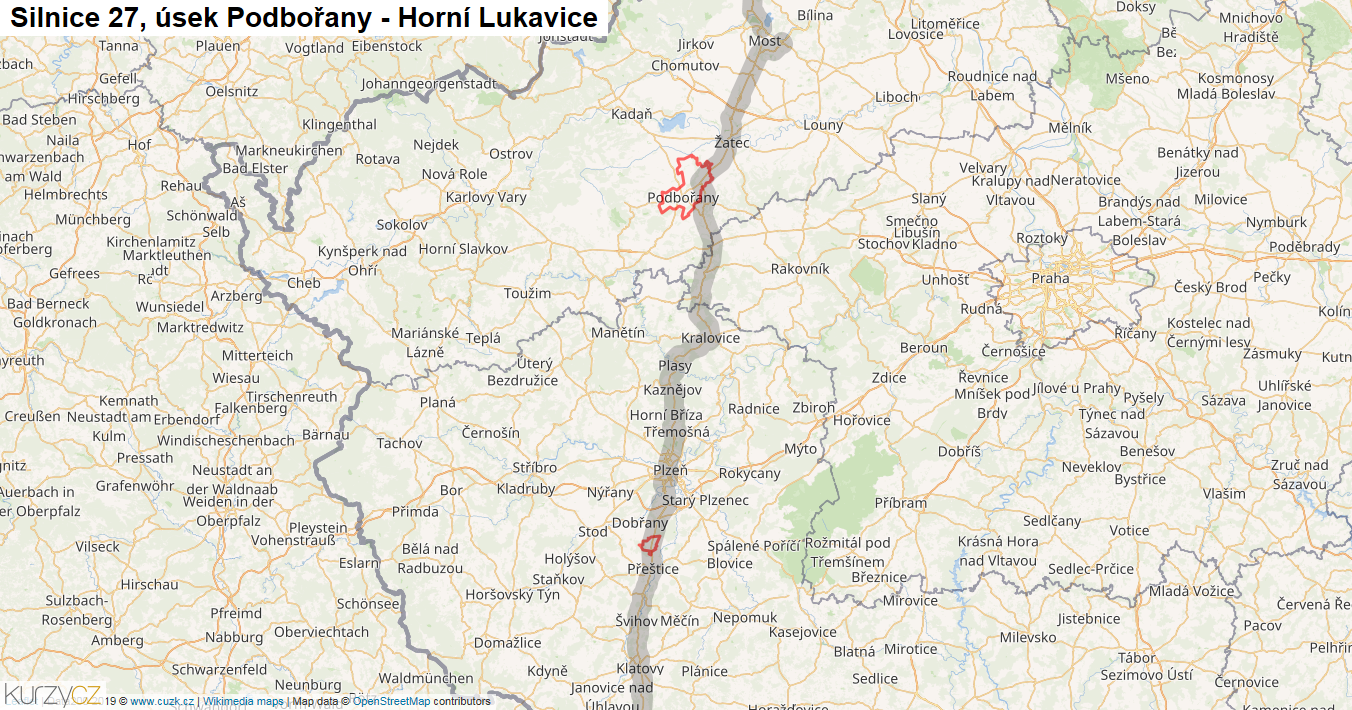 Úsek Podbořany - Horní Lukavice, Silnice 27 - Mapa