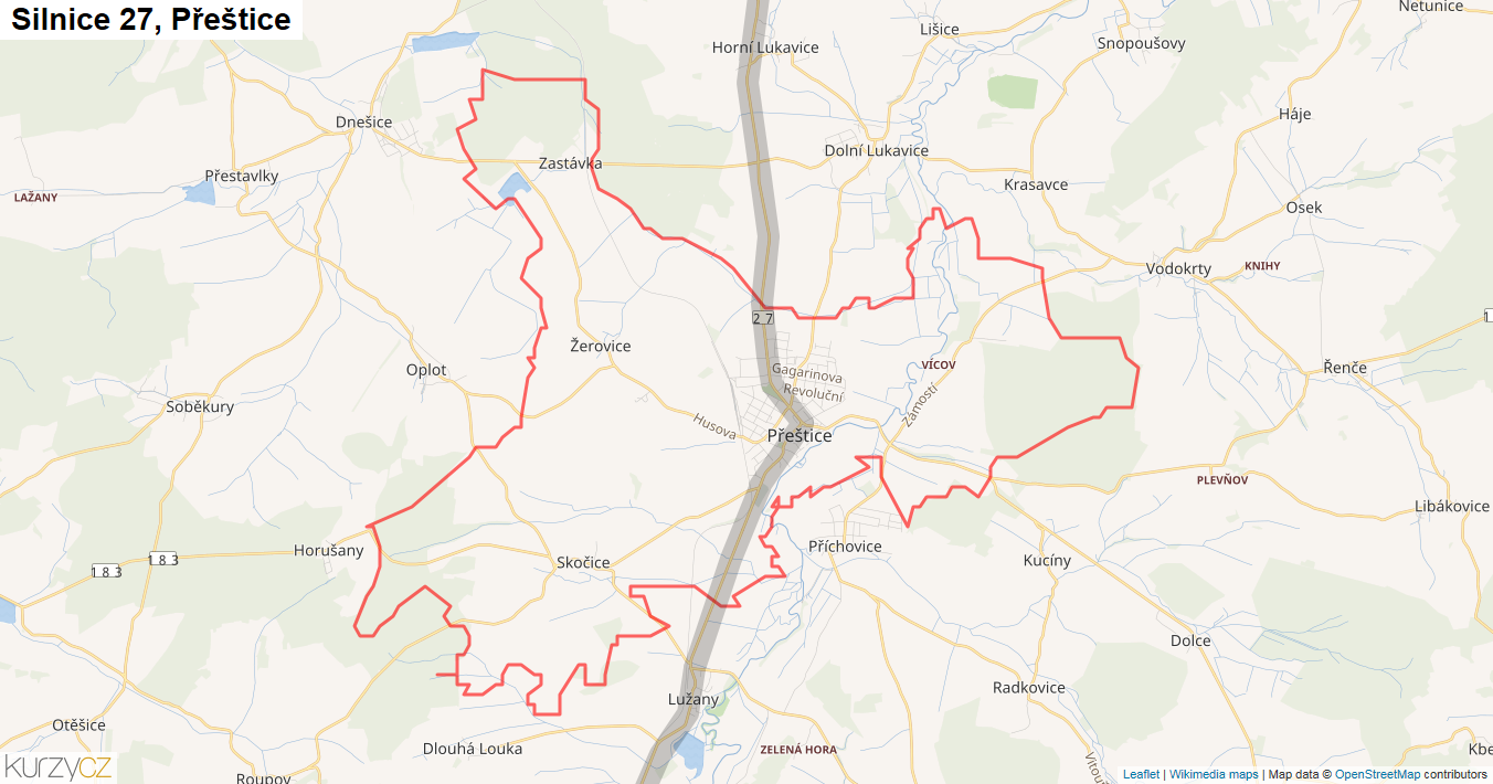 Přeštice, Silnice 27 - Mapa