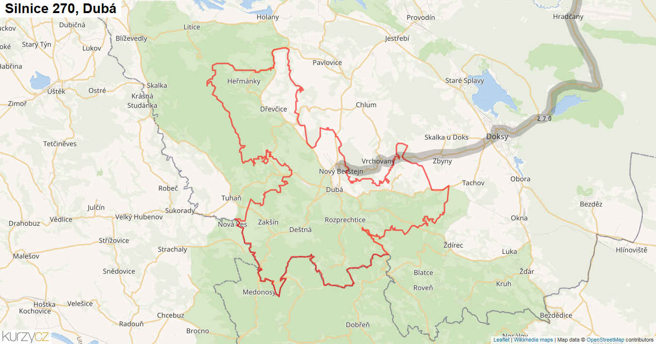 Dubá, Silnice 270 - Mapa