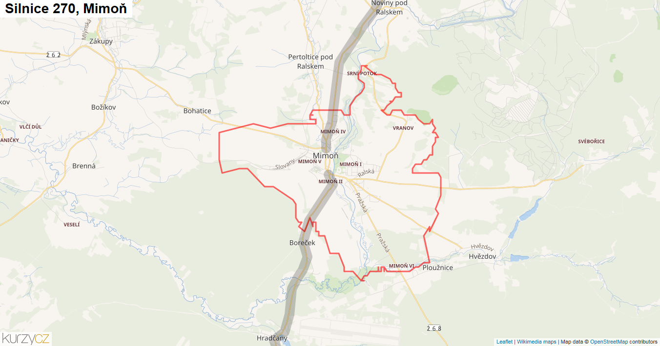 Mimoň, Silnice 270 - Mapa