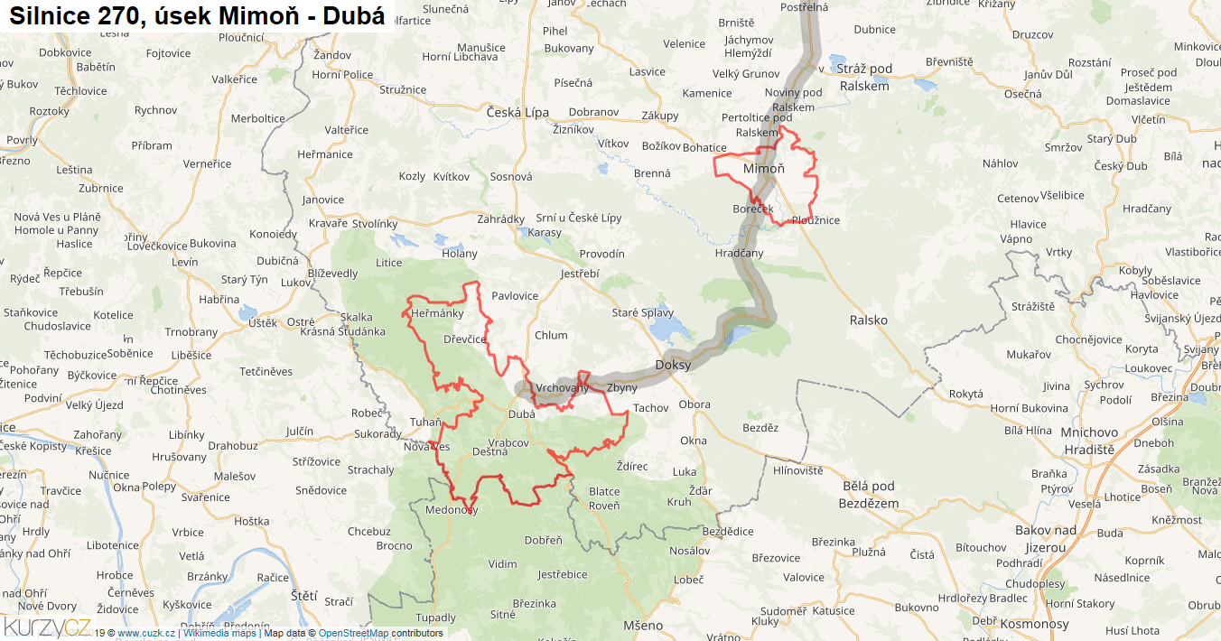 Úsek Mimoň - Dubá, Silnice 270 - Mapa