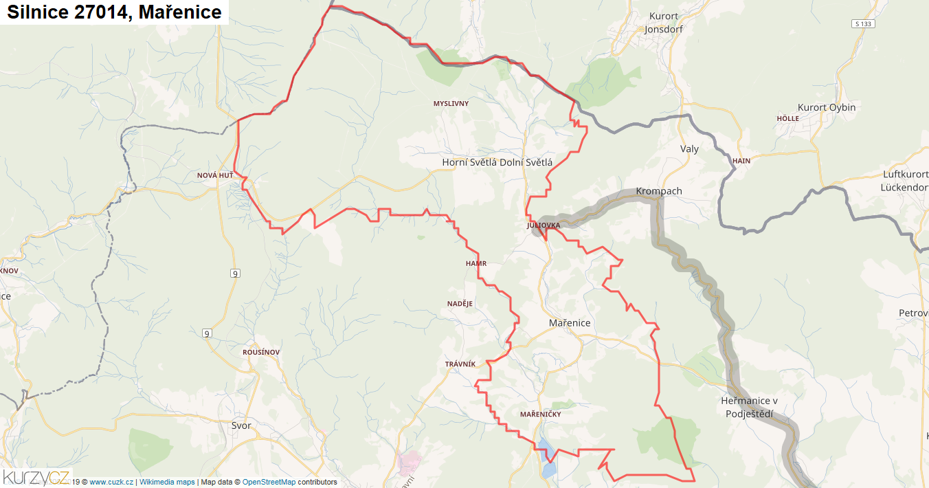 Mařenice, Silnice 27014 - Mapa