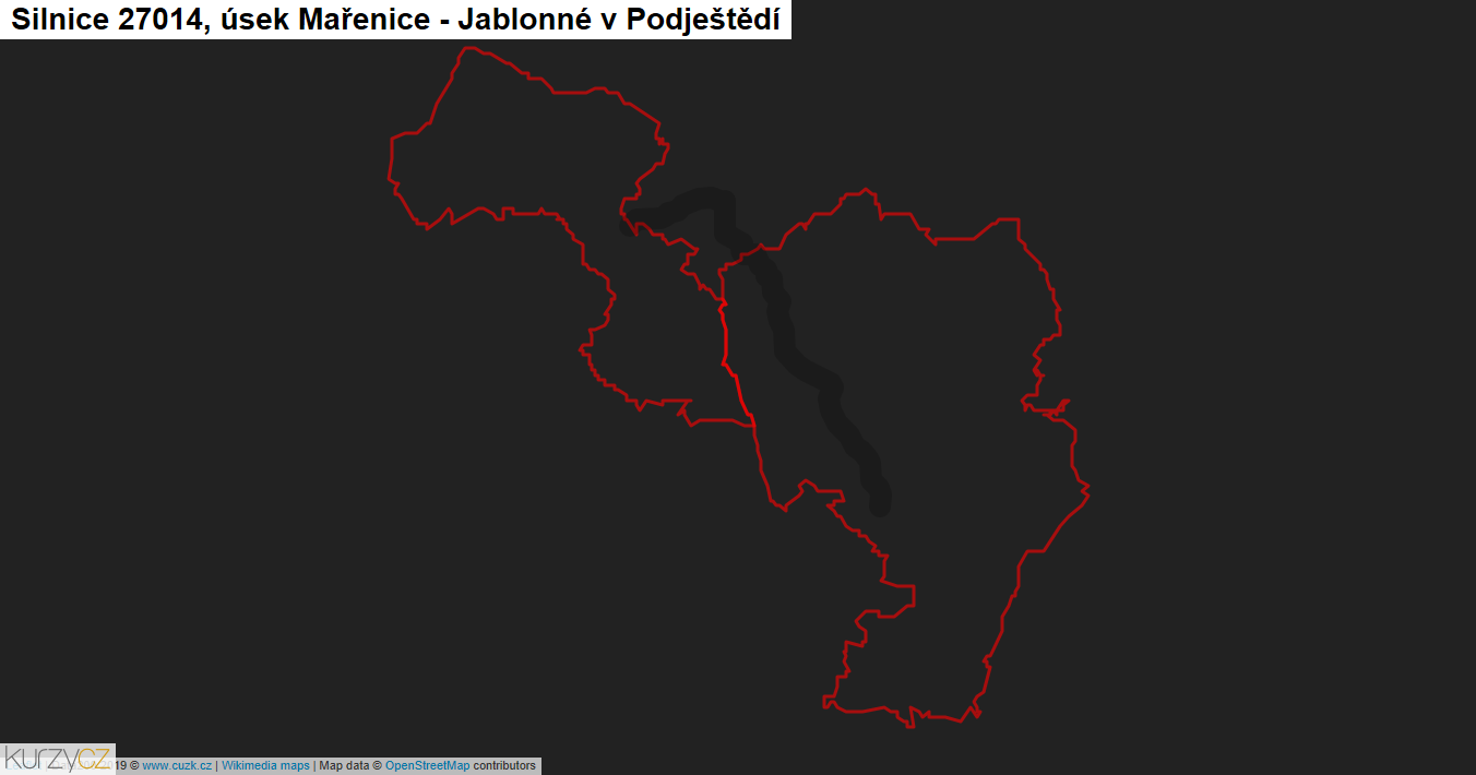 Úsek Mařenice - Jablonné v Podještědí, Silnice 27014 - Mapa