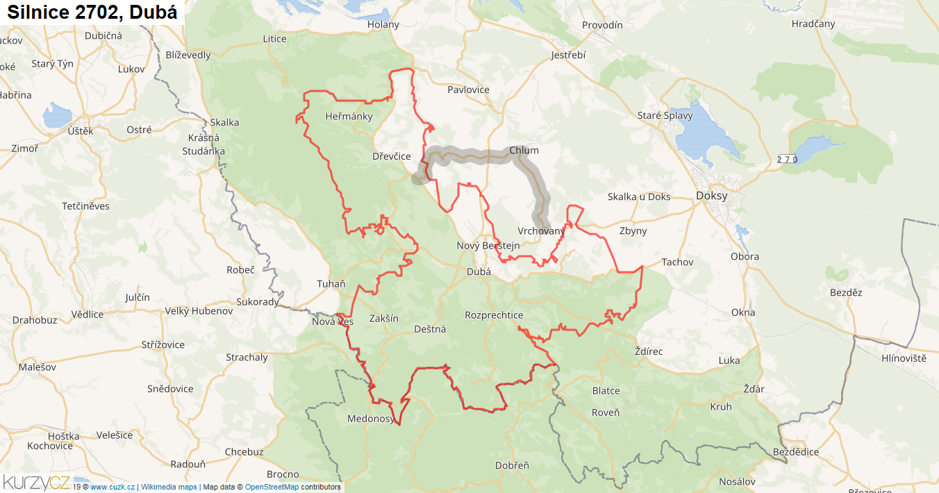 Dubá, Silnice 2702 - Mapa