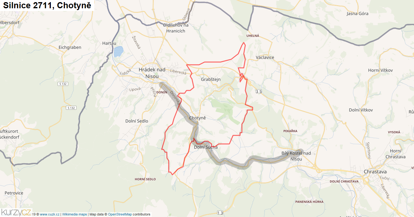 Chotyně, Silnice 2711 - Mapa