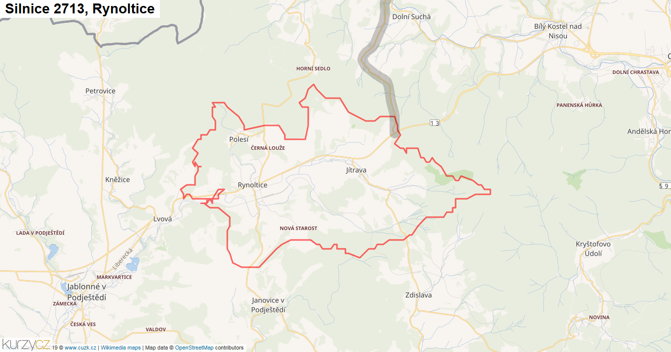 Rynoltice, Silnice 2713 - Mapa