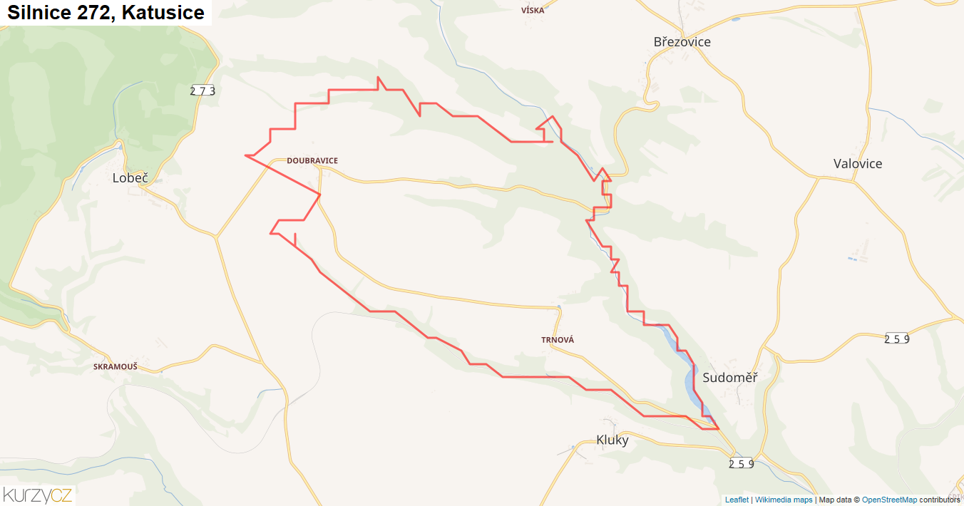 Katusice, Silnice 272 - Mapa