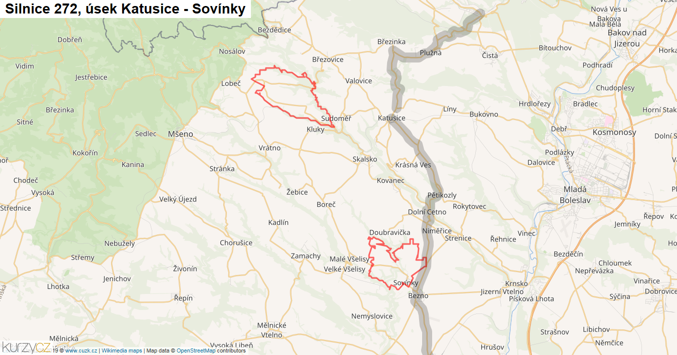 Úsek Katusice - Sovínky, Silnice 272 - Mapa