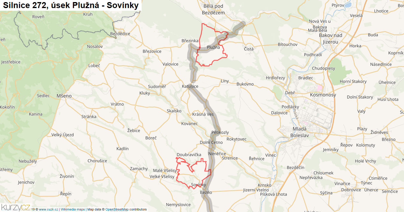 Úsek Plužná - Sovínky, Silnice 272 - Mapa