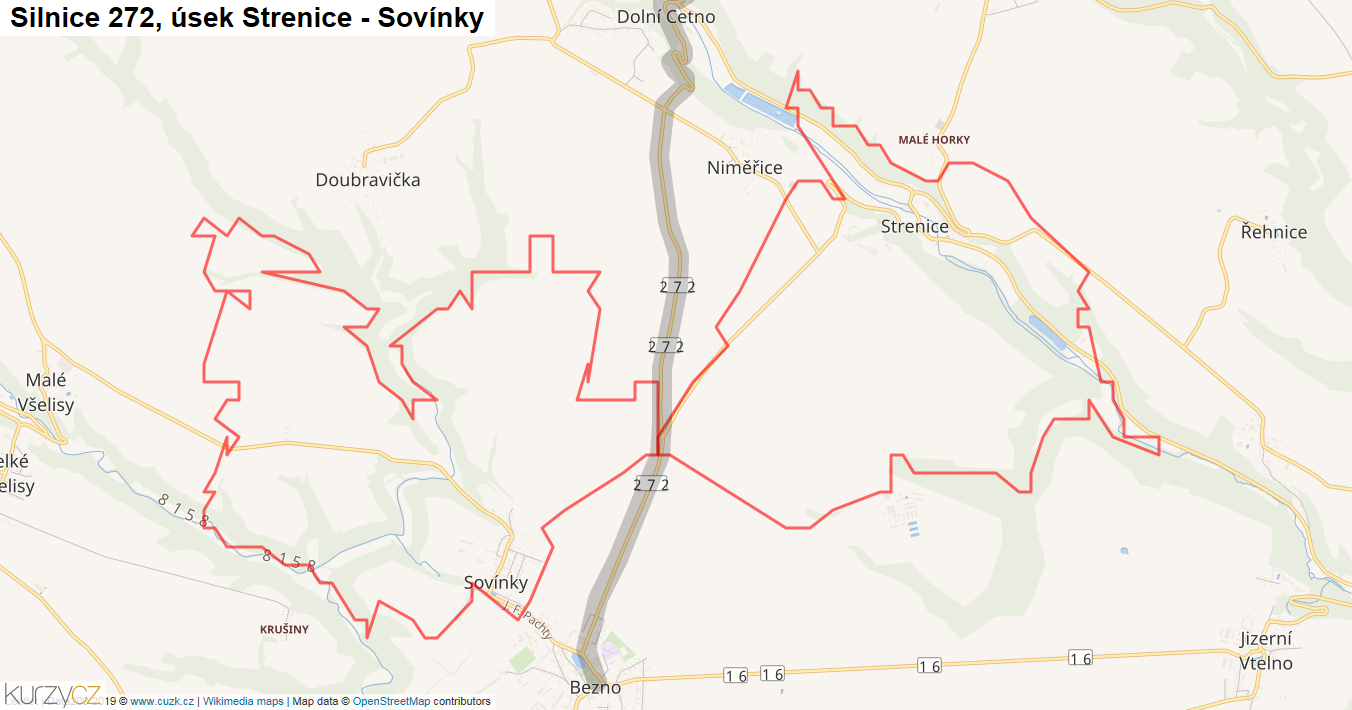 Úsek Strenice - Sovínky, Silnice 272 - Mapa