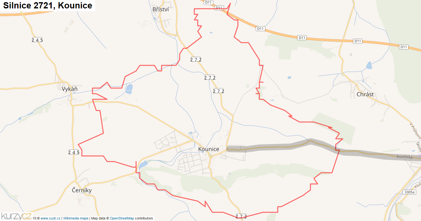 Kounice, Silnice 2721 - Mapa