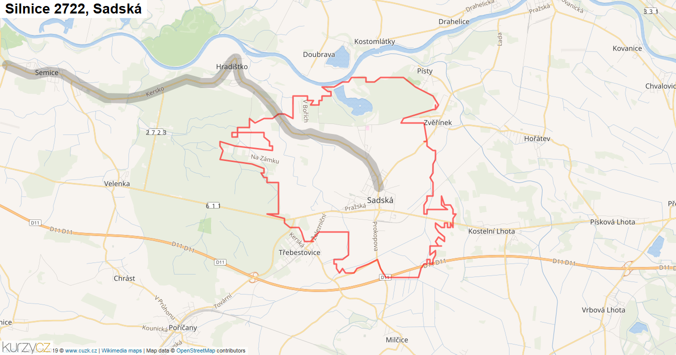 Sadská, Silnice 2722 - Mapa
