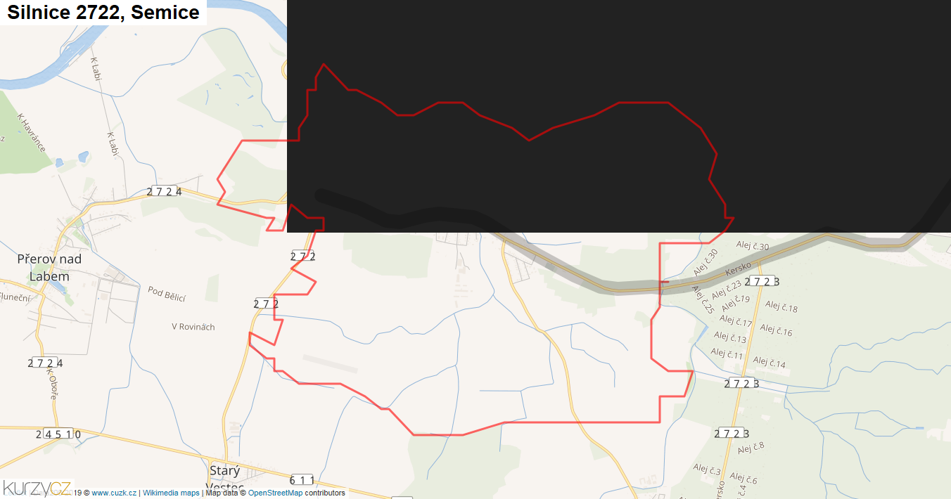 Semice, Silnice 2722 - Mapa