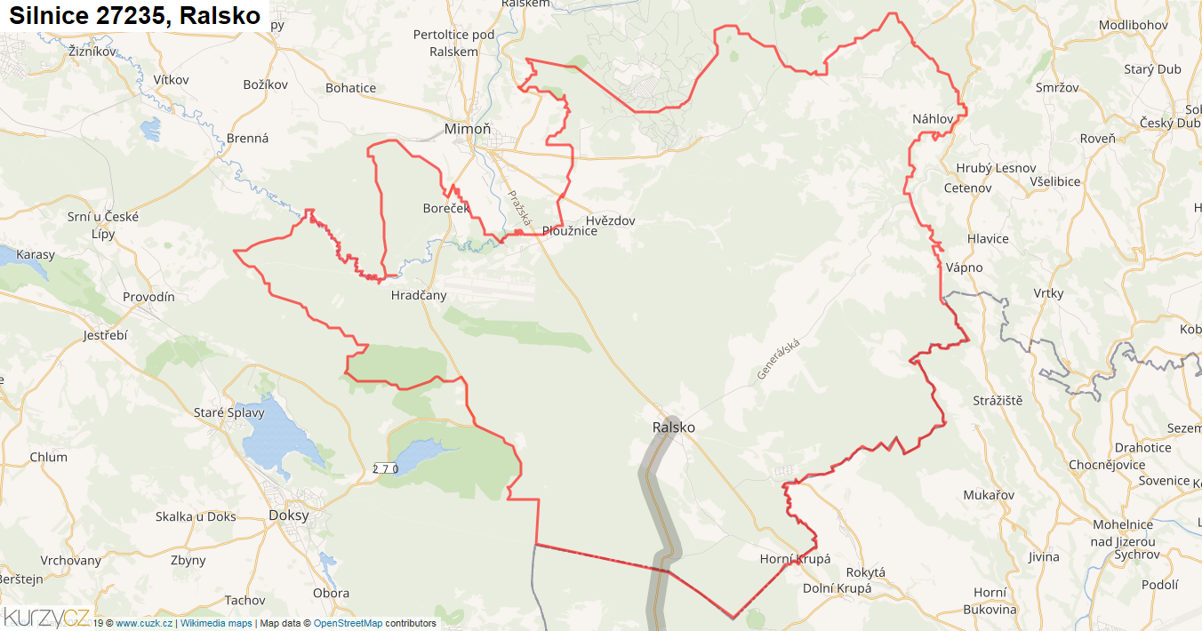 Ralsko, Silnice 27235 - Mapa